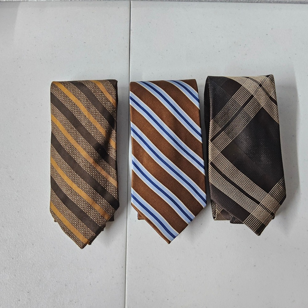 Striped Neckties‎ Lot of 3 Brown Blue Gold Patterned Business Casual